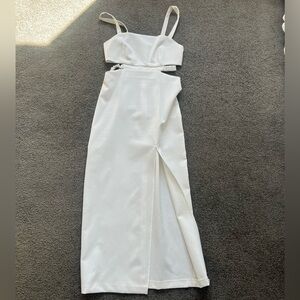Zara White Maxi Dress with Cutout Waist and Thigh Slit